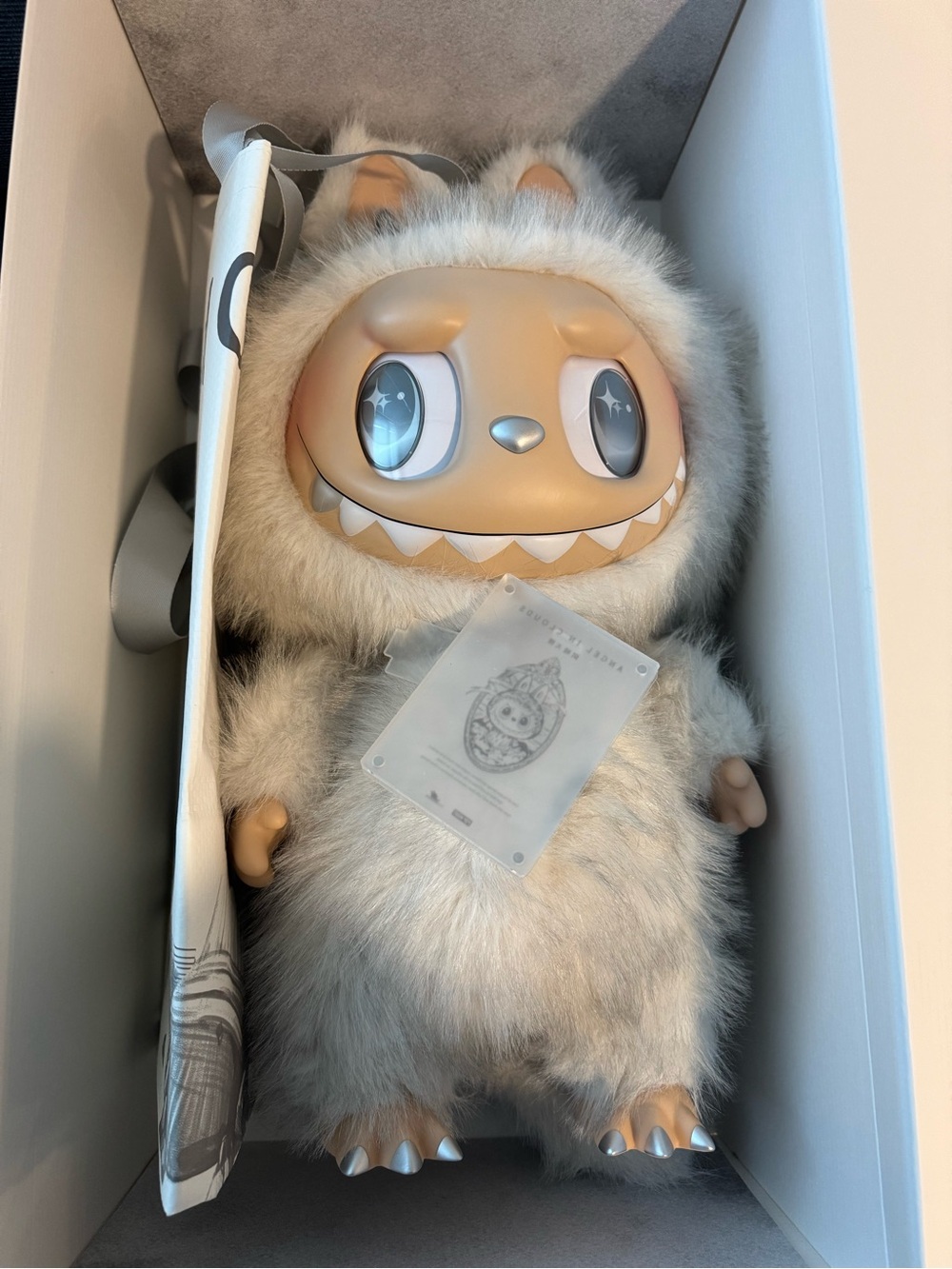 Ivory Plush Cat Toy with Metallic Face and Claws